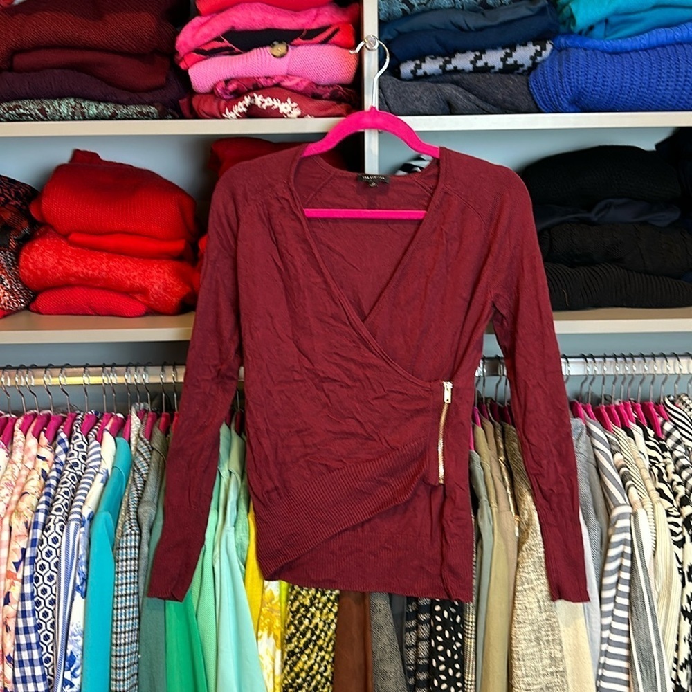The Limited maroon cross over long sleeve sweater size XS